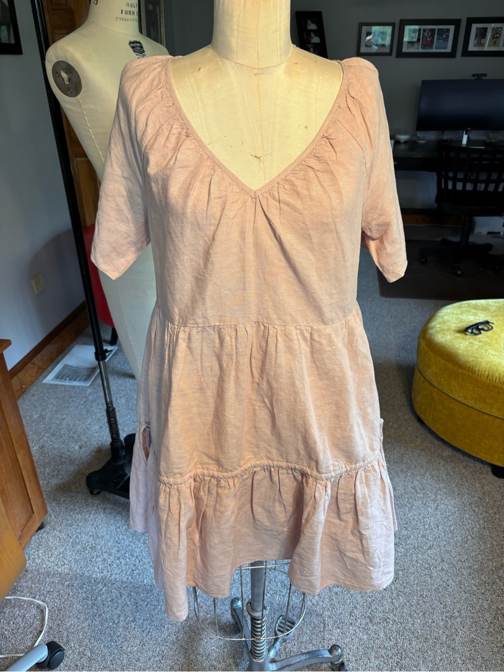 Madewell Soft Blush V-Neck Tiered Mini Dress